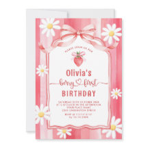 Trendy Watercolor Strawberry Baby First Birthda