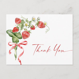 Trendy Watercolor Strawberry Baby Shower Thank You Postcard