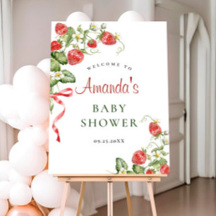 Trendy Watercolor Strawberry Baby Shower WELCOME Foam Board