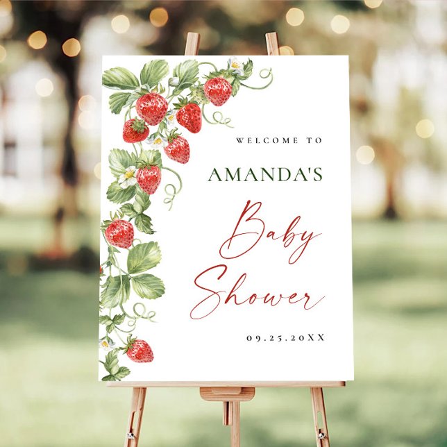 Trendy Watercolor Strawberry Baby Shower WELCOME Foam Board (Creator Uploaded)