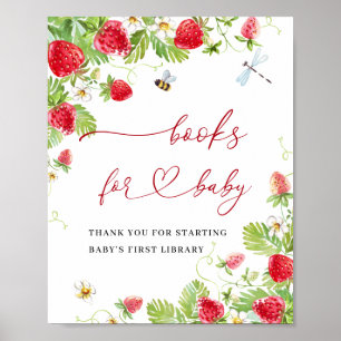 Trendy Watercolor Strawberry Books for Baby Shower Poster