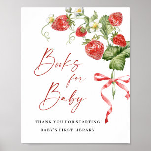 Trendy Watercolor Strawberry Books for Baby Shower Poster