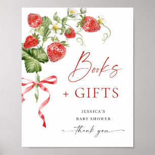 Trendy Watercolor Strawberry Books for Baby Shower Poster