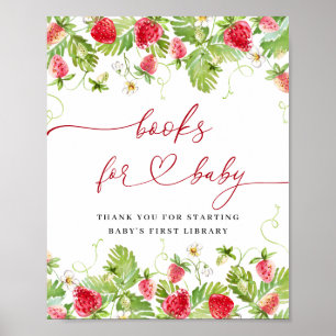 Trendy Watercolor Strawberry Books for Baby Shower Poster