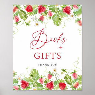 Trendy Watercolor Strawberry Books for Baby Shower Poster