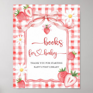 Trendy Watercolor Strawberry Books for Baby Shower Poster