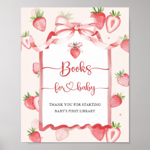 Trendy Watercolor Strawberry Books for Baby Shower Poster