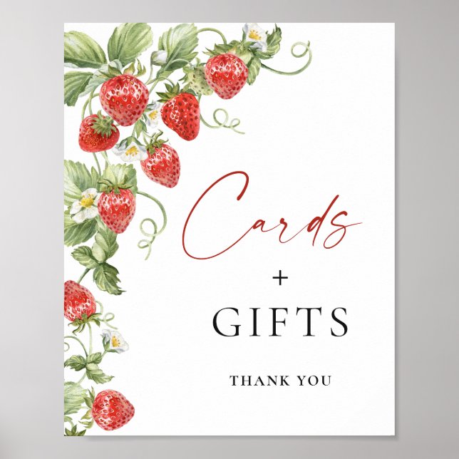 Trendy Watercolor Strawberry Bridal Cards Gifts Poster (Front)