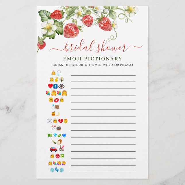 Trendy Watercolor Strawberry Bridal Shower Game (Front)