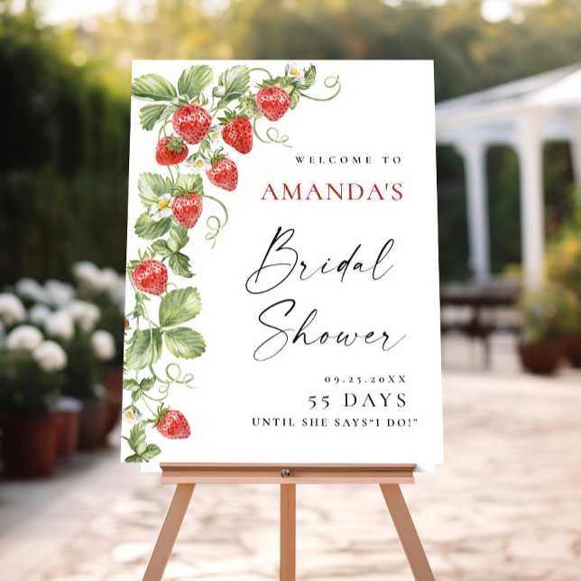 Trendy Watercolor Strawberry Bridal Shower WELCOME Foam Board (Creator Uploaded)