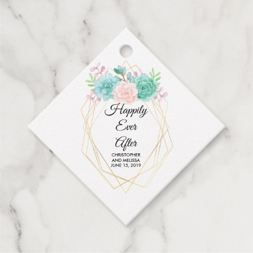 Trendy Watercolor Succulents Happily Ever After Favor Tags