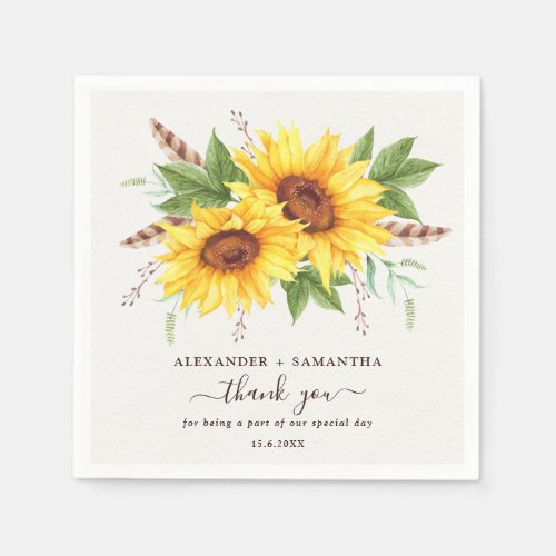 Trendy Watercolor Sunflowers Boho Summer Floral Napkins