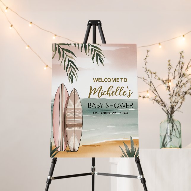 Trendy Watercolor surf Baby Shower Welcome Sign (In Situ (Stand))