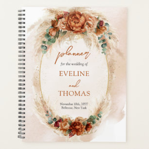 Trendy watercolor terracotta rusty burgundy pampas planner