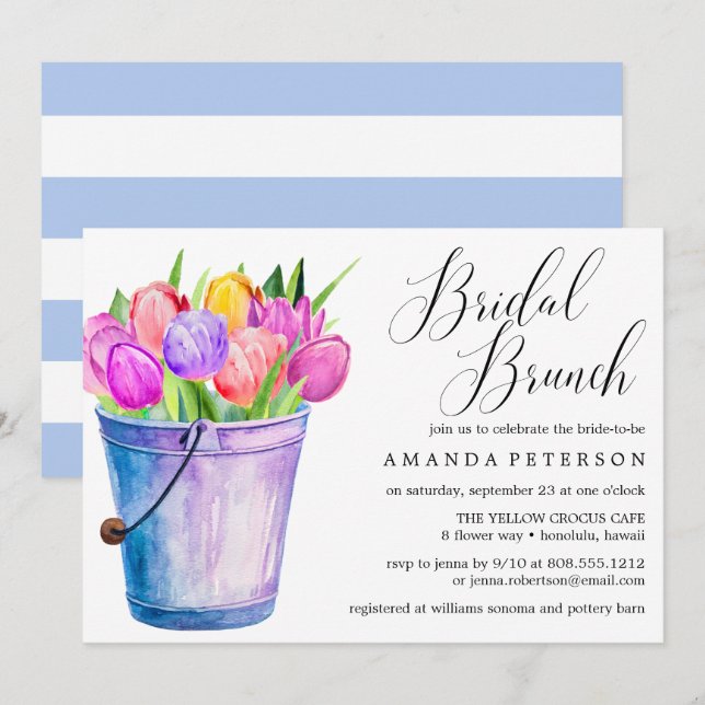 Trendy Watercolor Tulips  wedding Bridal Brunch Invitation (Front/Back)