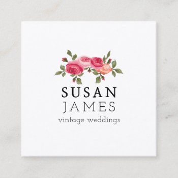 Trendy Watercolor Vintage Roses Floral Simples Square Business Card by 911business at Zazzle