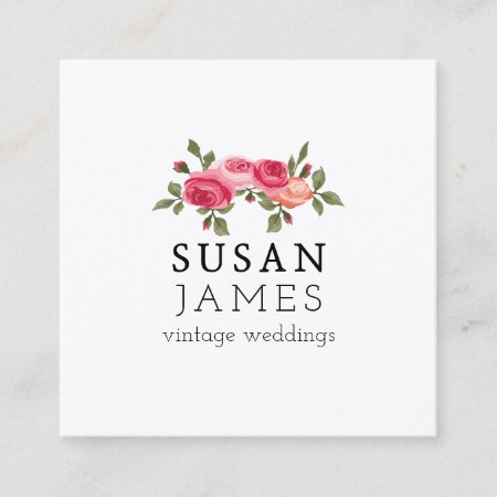 Trendy Watercolor Vintage Roses Floral Simples Square Business Card