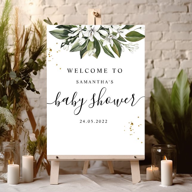 Trendy Watercolor White Flowers & Leaves Foam Boar Foam Board (Creator Uploaded)