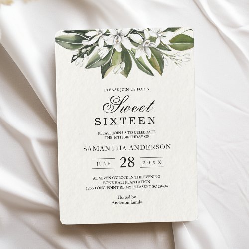 Trendy Watercolor White Flowers  Leaves Invitatio Invitation