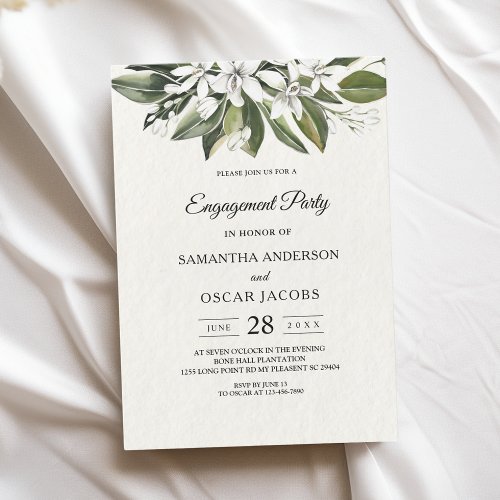 Trendy Watercolor White Flowers  Leaves Invitation