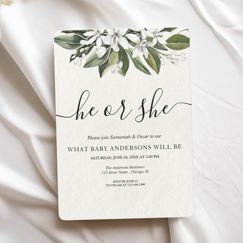 Trendy Watercolor White Flowers  Leaves Invitation