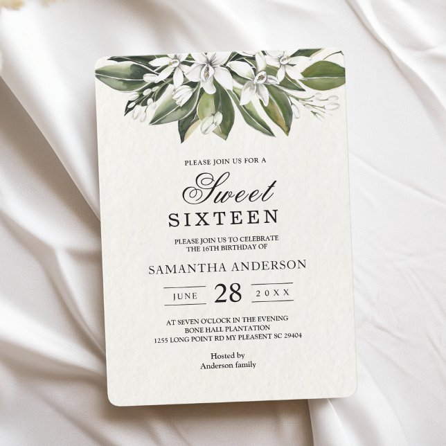 Trendy Watercolor White Flowers & Leaves Invitation (Creator Uploaded)