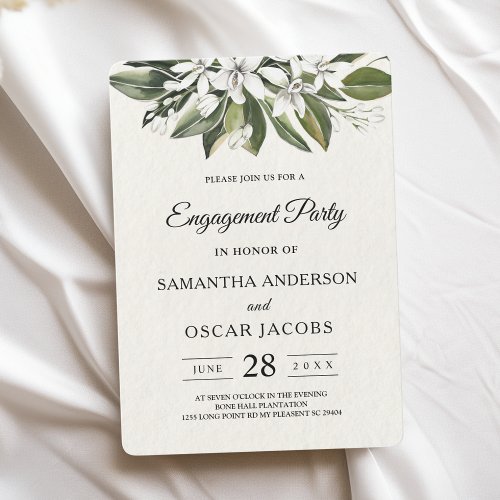 Trendy Watercolor White Flowers  Leaves Invitation