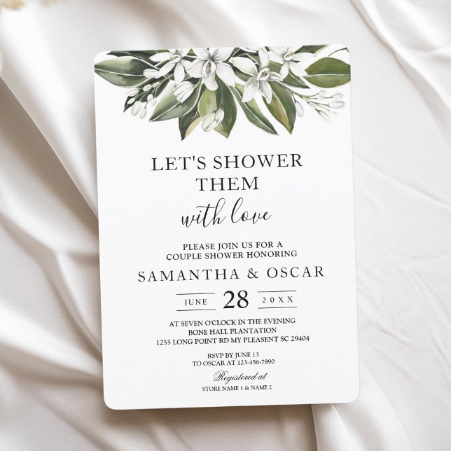 Trendy Watercolor White Flowers & Leaves Invitation (Creator Uploaded)