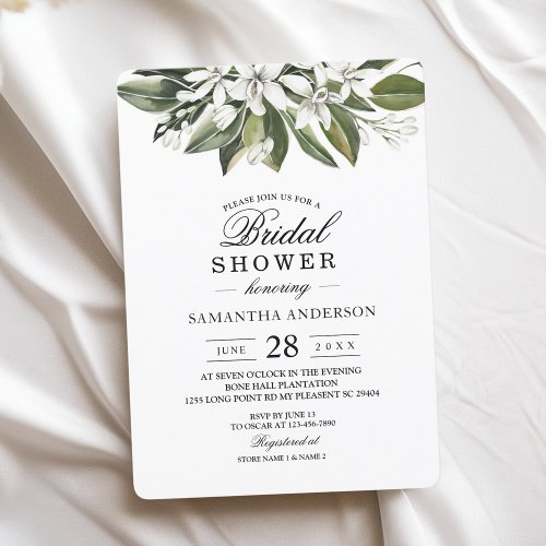 Trendy Watercolor White Flowers  Leaves Invitation