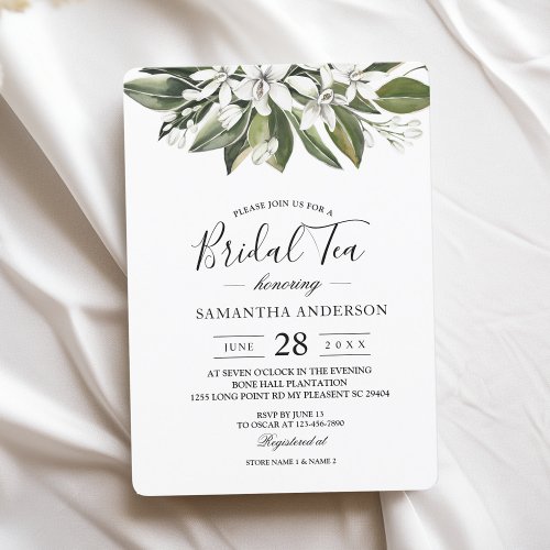 Trendy Watercolor White Flowers  Leaves Invitation