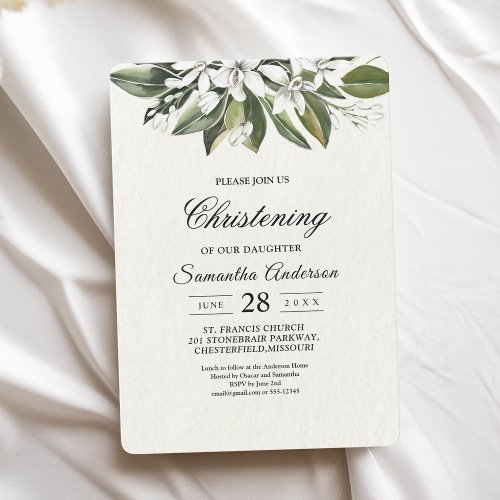 Trendy Watercolor White Flowers  Leaves Invitation