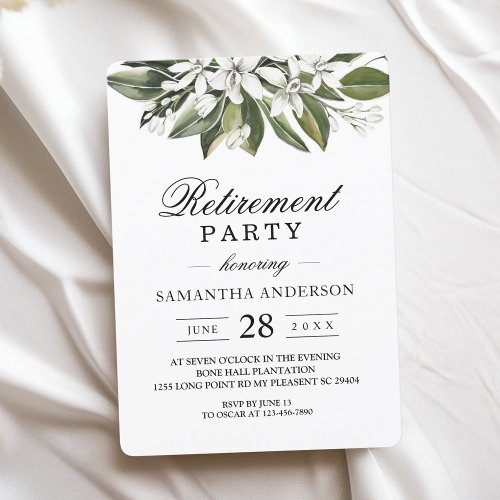 Trendy Watercolor White Flowers  Leaves Invitation