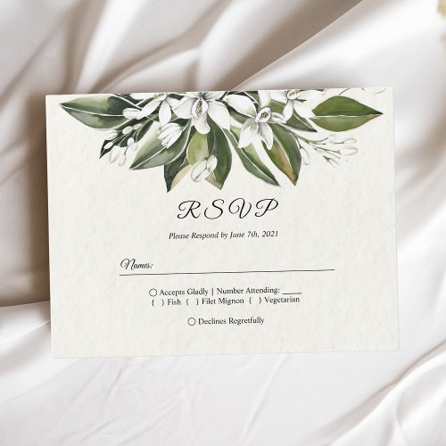 Trendy Watercolor White Flowers  Leaves Invitation Postcard