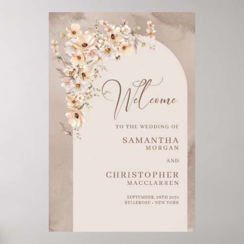 Trendy watercolor wildflowers arch Wedding Welcome Poster