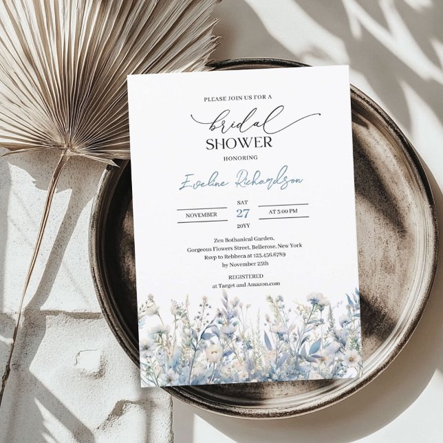 Trendy watercolor winter dusty blue wildflowers invitation (Trendy watercolor winter dusty blue wildflowers invitation)