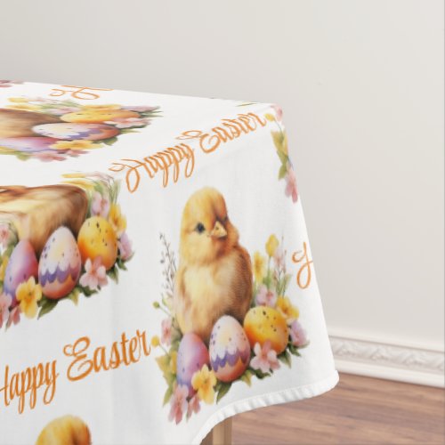 Trendy Watercolor Yellow Chicken with Eggs Tablecloth