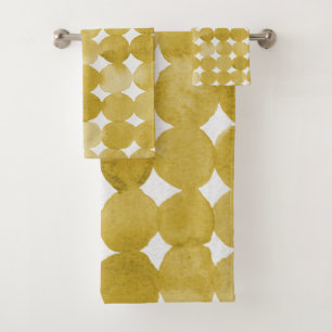 Trendy watercolor yellow dots pattern bath towel set