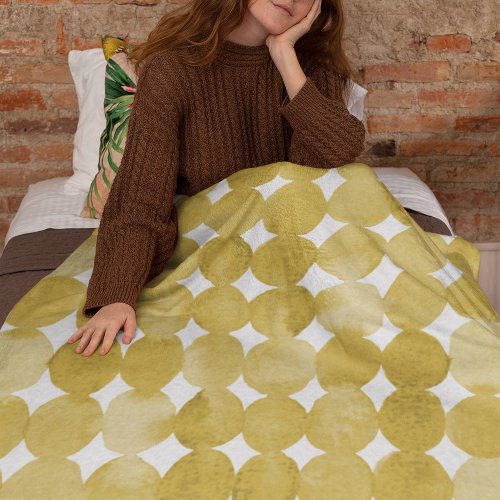 Trendy watercolor yellow dots pattern fleece blanket
