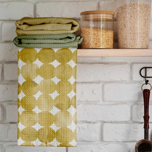 Trendy watercolor yellow dots pattern kitchen towel