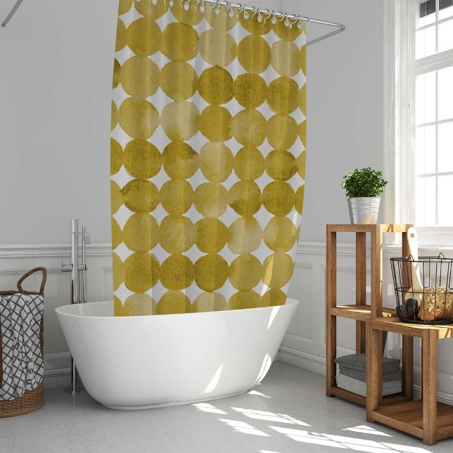 Trendy watercolor yellow dots pattern shower curtain (Creator Uploaded)