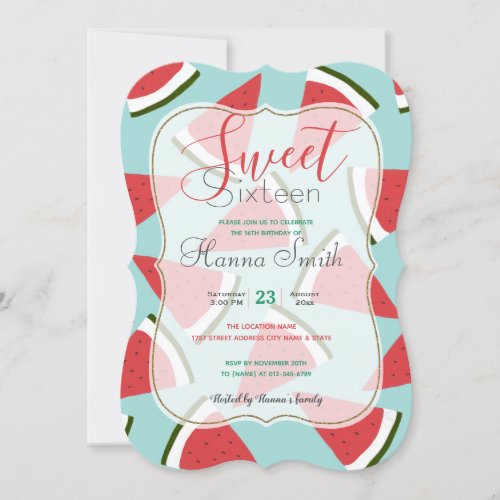 Trendy Watermelon Red and Mint Summer Design Invitation