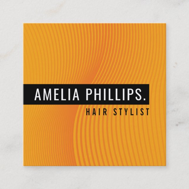 TRENDY WAVE modern curved lines bright orange Square Business Card (Front)