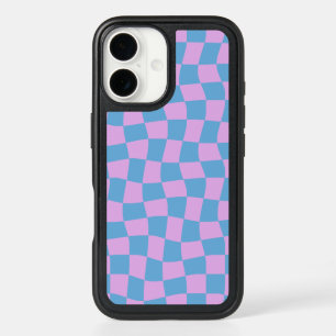 Trendy Wavy Checkered Purple and Blue Geometric iPhone 16 Case