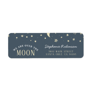 Trendy We Are Over The Moon Typography Baby Shower Label