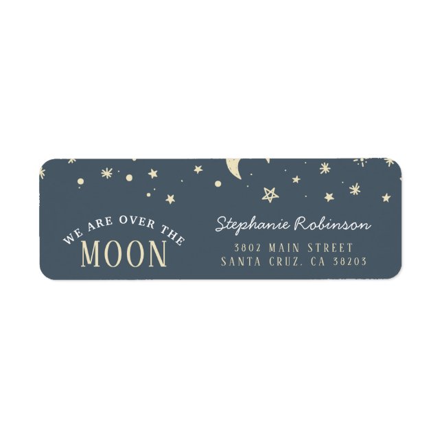 Trendy We Are Over The Moon Typography Baby Shower Label (Front)