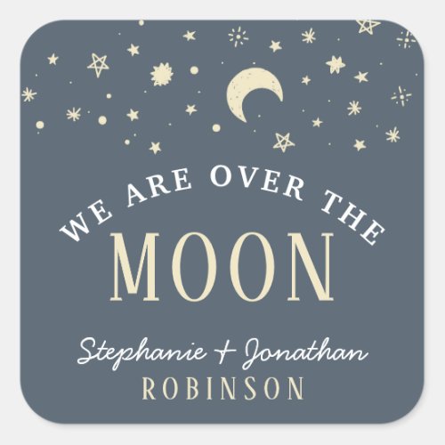 Trendy We Are Over The Moon Typography Baby Shower Square Sticker - Trendy We Are Over The Moon Typography Baby Shower by Eugene Designs.