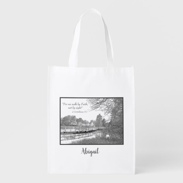 Trendy We Walk By Faith Not By Sight Grocery Bag (Front)