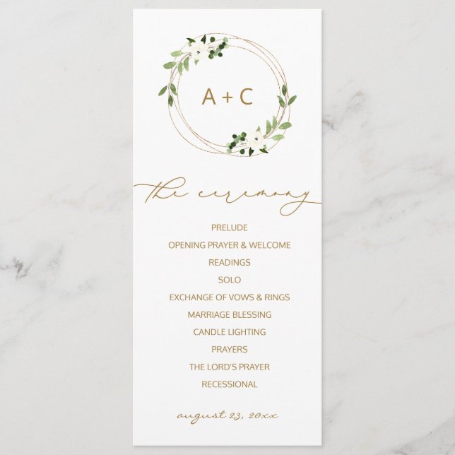 Trendy Wedding Gold Geometric Greenery Watercolor Program (Front)