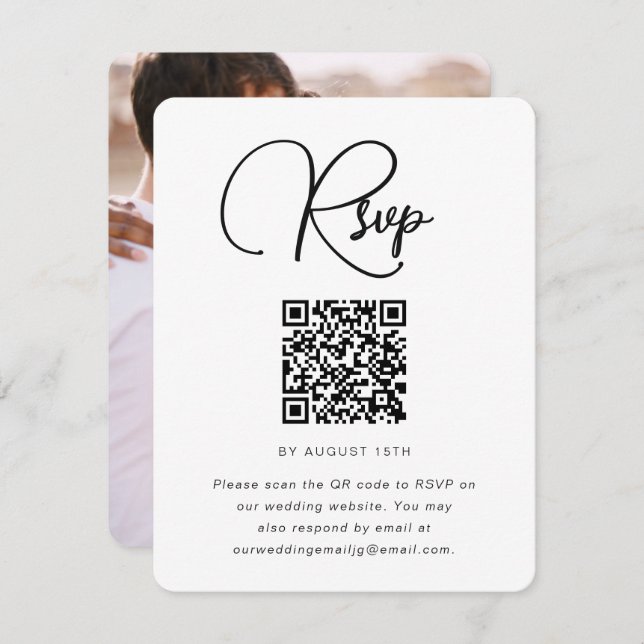 Trendy Wedding Photo RSVP with QR Code (Front/Back)