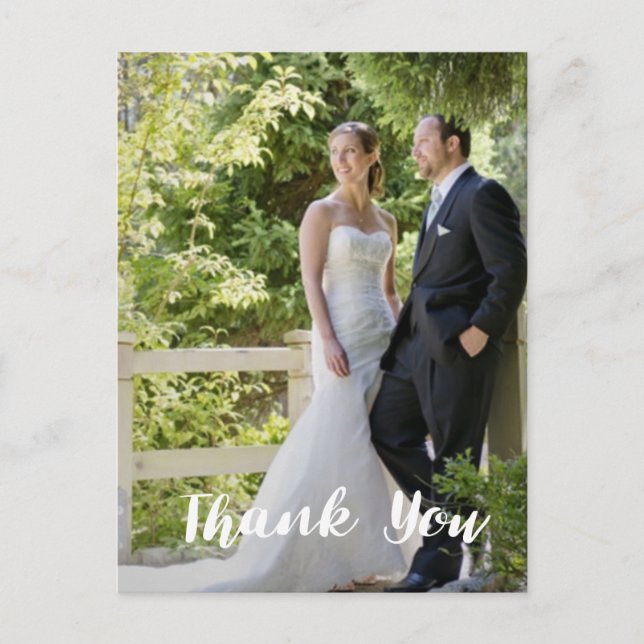 Trendy Wedding Photo Thank You Vertical Postcard (Front)